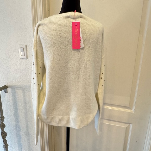 🎁NWT Lilly Pulitzer Sz L Nysa Sweater in Coconut Rhinestone Splash - Picture 5 of 8